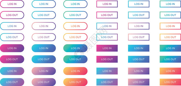 web登录设计登录注销 web 按钮集 在平面样式中概述和填充 ui web 按钮 用于 web 和 ui 设计的时尚渐变上的圆形和矩形矢量按设计图片