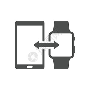 智能手表素材智能手机和智能手表无线连接同步矢量图标隔离在白色背景上 移动和 ui 设计的 web 图标插画