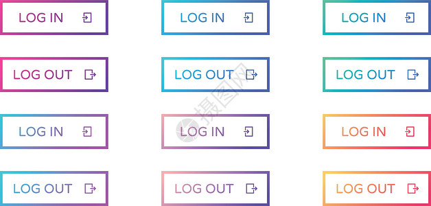 登录注销 web 按钮集 在平面样式中概述 ui web 按钮 带有用于 web 和 ui 设计的图标的时尚渐变上的矩形矢量按钮设计图片