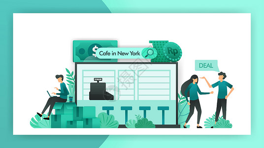 待售业务 寻找中小型企业想要出售 正在洽谈投资方收购的咖啡馆 合作策略 登陆页面 web 移动的矢量插图概念设计图片