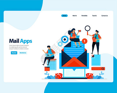 发送 接收 管理电子邮件的矢量登陆页面 使用数字业务电子邮件服务安排工作 着陆页 模板 ui ux web 移动应用程序 海报 背景图片