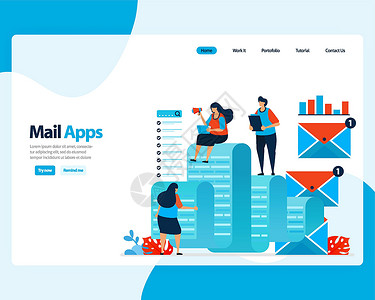 发送 接收 管理电子邮件的矢量登陆页面 使用数字业务电子邮件服务安排工作 着陆页 模板 ui ux web 移动应用程序 海报 背景图片
