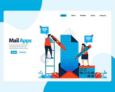 收货地址UI发送 接收 管理电子邮件的矢量登陆页面 使用数字业务电子邮件服务安排工作 着陆页 模板 ui ux web 移动应用程序 海报设计图片