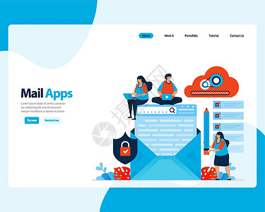 收货地址UI发送 接收 管理电子邮件的矢量登陆页面 使用数字业务电子邮件服务安排工作 着陆页 模板 ui ux web 移动应用程序 海报设计图片