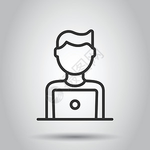 人们用平面样式的笔记本电脑图标  Pc 用户矢量插图在孤立的白色背景上 办公室经理经营理念男人顾客女士职场桌子员工工作工人程序员背景图片