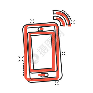 手机效果漫画风格的智能手机空白屏幕图标 白色孤立背景上的手机卡通矢量插图 电话飞溅效果的经营理念界面按钮卡通片小样细胞触摸屏商业网站用户插画