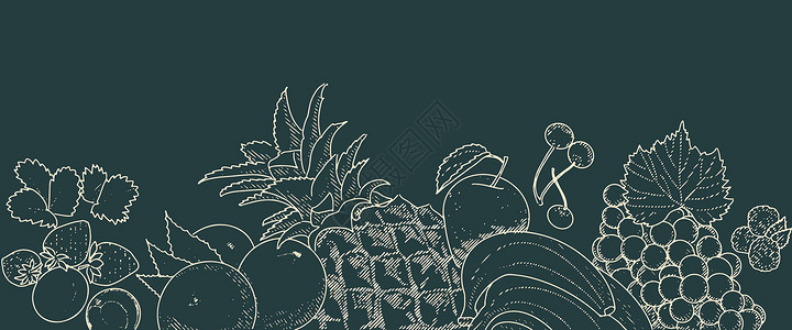 新鲜水果边框浆果菠萝边界生态橙子食物横幅框架草图标签背景图片