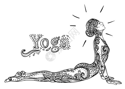 手绘瑜伽垫年轻漂亮的女孩做瑜伽 复古装饰矢量图 手绘背景 Mehenidi 华丽的装饰风格 瑜伽工作室概念 印度 印度教图案设计图片