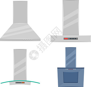 厨房设备以白色背景隔离的厨房提取器头罩矢量插图设计图片