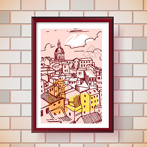 葡萄牙里斯本Lisbon 矢量插图城市绘画文化景观天际场景地标房子教会城堡设计图片