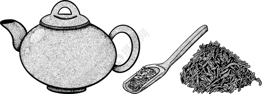 矢量茶叶素材图形样式中的茶叶收集元素 手绘矢量图解草本植物植物草图收藏玻璃咖啡店树叶仪式菜单食物插画