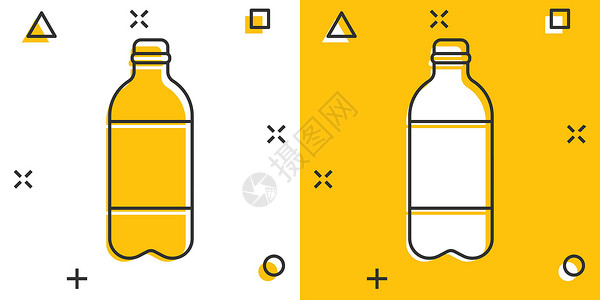 漫画风格的水瓶图标 塑料汽水瓶矢量卡通插图象形文字 液态水业务概念飞溅效果透明度瓶装标签回收卡通片玻璃运动液体食物饮食背景图片