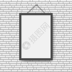图尔达白砖墙背景上的黑色相框插画