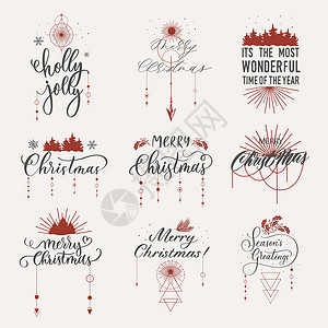 冬青圣诞快乐  手写标签的标注卡片标识绘画字体问候语写作派对插图打印书法设计图片
