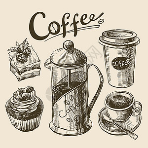 咖啡香气咖啡草画插图餐厅咖啡酒吧休息品牌杯子海报菜单店铺早餐设计图片
