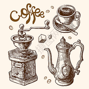 咖啡店喝咖啡咖啡草画插图香气绘画酒吧咖啡店早餐艺术店铺杯子餐厅海报设计图片