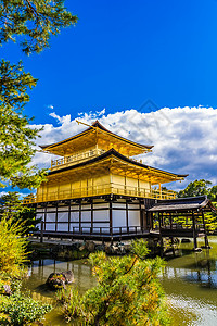 京都日本的金子宫木寺 有金子宝座花园旅行地标遗产宗教池塘文化寺庙佛教徒背景图片