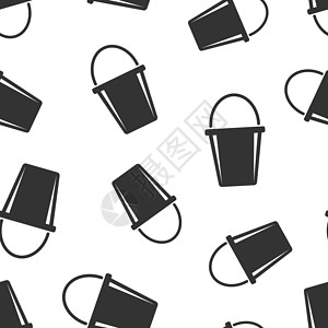 保单贷平坦风格的巴克特图标 白色孤立背景上的垃圾锅矢量插图 保单无缝模式商务概念看门人工作垃圾桶房子器具按钮插画