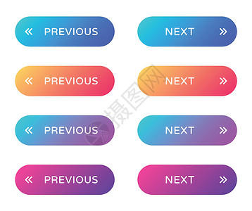 按钮样式上一个下一个 web 按钮集 以平面样式填充 ui web 按钮 带有用于 web 和 ui 设计的符号的时尚渐变上的圆形矢量按设计图片