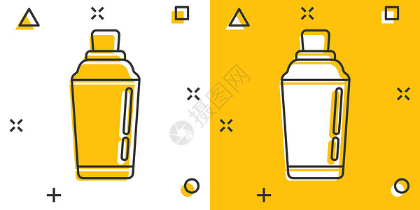 调酒师倒酒形象漫画风格的摇动鸡尾酒图标 酒精瓶卡通矢量插图在白色孤立背景上酒吧饮料喷洒效应商业概念运动酒保营养水果瓶子健身房卡通片工具杯子粉末插画