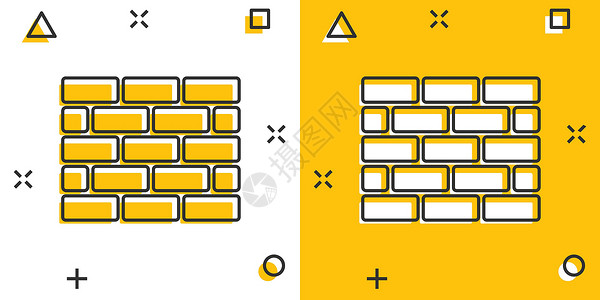 漫画风格的矢量卡通墙砖图标 墙上标志插图象形文字 石材业务飞溅效果概念卡通片绘画长方形乐器材料水泥黄色正方形工具创造力背景图片