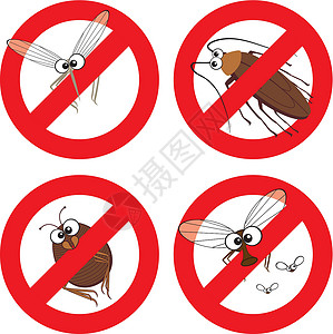 蚊子苍蝇停止签名中的害虫插画
