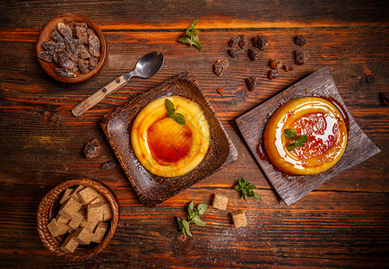 卡兰达李典型的加泰罗兰甜点棕色美食盘子食物焦糖布丁背景