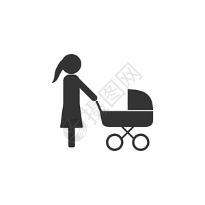母性妈妈 婴儿车图标 矢量插图 平板设计标语车轮生活横幅幸福木板母亲运输女士信号插画
