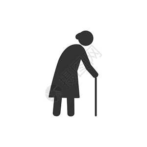 高级感厕所有拐杖的老女人 白色背景上的灰色 平板设计 矢量插图手臂老年人浴室男性商业卫生间女士家庭甘蔗老年插画