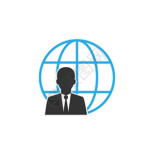主世界全球用户 商务人士图标 矢量插图 平板设计控制工作自由职业者职业商务地球全球化行星人士网络插画
