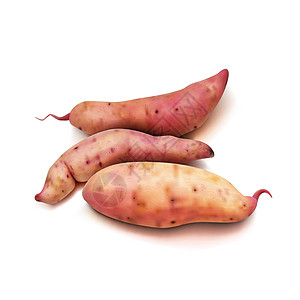 天目山小香薯白色背景上真实的甜土豆片植物蔬菜橙子市场团体糖类烹饪杂货店土豆饮食插画