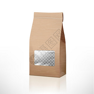 废弃纸箱循环使用使用透明窗口的棕色纸纸袋包装小麦工艺小袋生态缝纫窗户食物圆圈品牌盒子插画