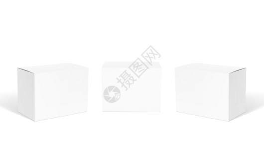 白色小立方体现实化的小白色清除纸板盒集插画