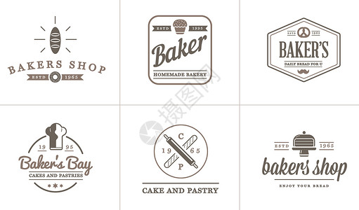 面包店logo一组矢量烤烤糕饼元素和面包图标说明可用作保费质量的Logo或图标黑板商品羊角混合器甜甜圈收藏横幅徽章海豹标识插画