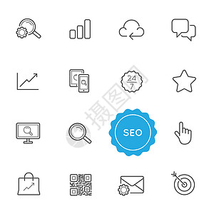 一套网页图标一套Seo搜索引擎最佳优化矢量说明元素可用作保费质量的Logo或图标标识备份插图创造力列表数据电子商务营销邮件网络设计图片