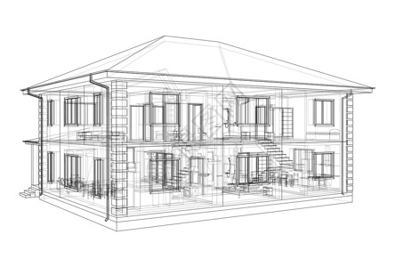 3D线框室内外 内有可见的内部元素原理图插图设计印刷地面项目建筑学技术草图3d背景