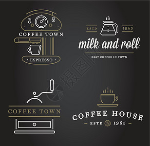LOGO咖啡成套矢量咖啡要素和咖啡入口说明可用作保费质量的Logo或图标 单位 千兆赫餐厅拿铁邮票网络产品咖啡机黑板咖啡店潮人店铺插画