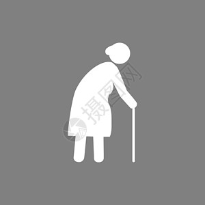 高级感厕所有拐杖的老女人 白色背景上的灰色 平板设计 矢量插图商业卫生间老年人性别甘蔗厕所手臂祖父浴室黑色插画