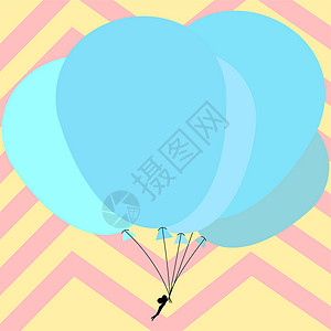 人持气球在飞动 有条纹背景的多彩气球商业卡通片飞行喜悦降落伞热气球自由庆典推介会墙纸设计图片