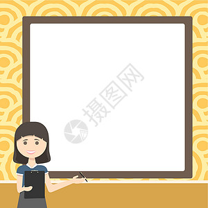 女孩课堂海报女士绘图站着拿着剪贴板向团队提出新想法 使用木板为学生展示新技术老师商务课堂职业黑板男孩们绘画微笑男人童年设计图片