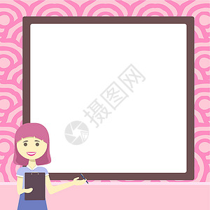 拿着水桶女孩女士绘图站着拿着剪贴板向团队提出新想法 使用木板为学生展示新技术成功老师课堂桌子职业男人微笑学习女孩们教育设计图片