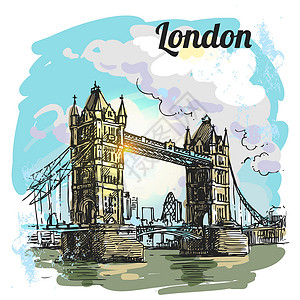 泰晤士河London桥王国花岗岩插图运输地标吸引力城市石头旅行建筑插画