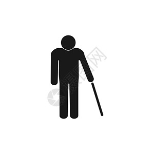 走丢了站着的老男人用手杖 卫生间标志 背着黑色的白色背景 平面设计 矢量插图按钮商业家庭帮助男性生活数字浴室团体载体插画