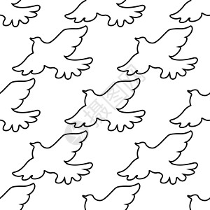 飞鸟图案的无缝蓝色轮廓与鸽子在白色背景上翱翔的飞行 可用作墙纸或宗教主题设计背景图片
