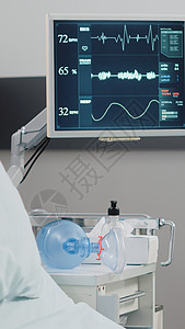 之感病率在空的医院病房中特写心脏率监视器技术疾病重症管子单元情况药品仪器轮椅康复背景