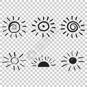 笔刷图标手绘太阳矢量图标 太阳素描涂鸦插图 孤立透明背景下的一手拉阳光概念晴天旅行卡通片日出季节刷子草图绘画射线艺术设计图片