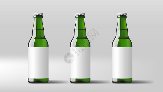 带白标签的现实的清啤酒瓶推广广告玻璃饮料长颈空白啤酒小样嘲笑瓶子插画