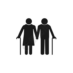 高级感厕所老女人 有拐杖的男人 白色背景上的灰色 平板设计 矢量插图成人卫生间退休甘蔗衰老长老厕所浴室团体商业插画