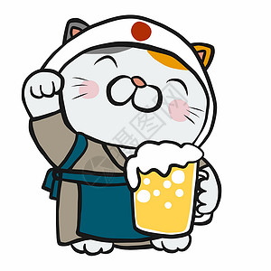 日本啤酒日本幸运猫Maneki Neko 配有啤酒杯卡通漫画矢量插图卡通片饮料啤酒派对招财标识运气魅力艺术时间插画