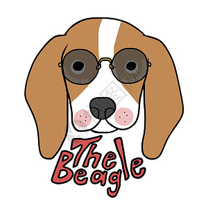 胖脸狗Beagle狗戴太阳镜卡通矢量插图插画